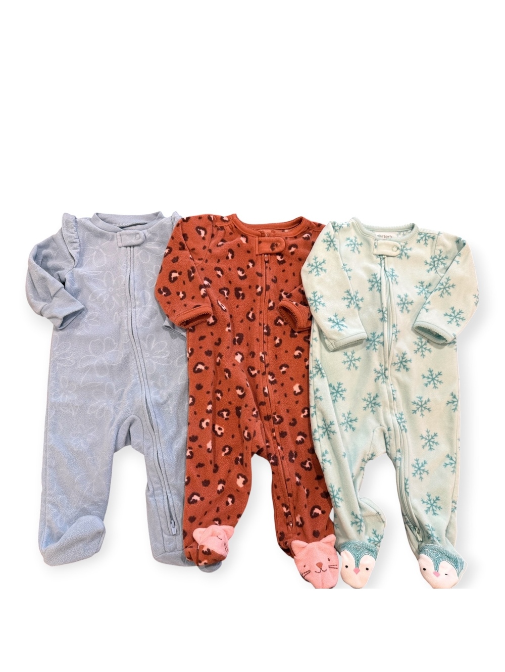 Carter's Baby Fleece Footed Pajamas Set, 6 Months, 3-Pack w/Animal & Snowflake